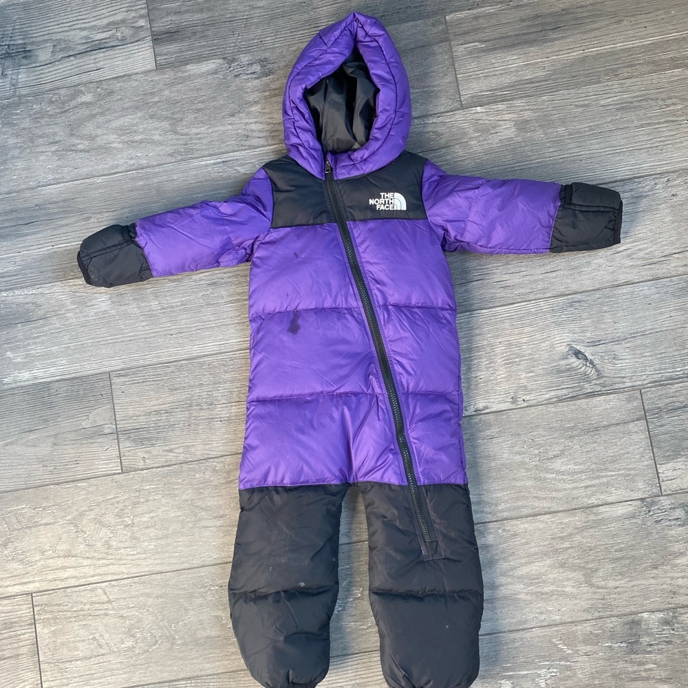 The North face kids puffer snow suit 18-24 months purple and black